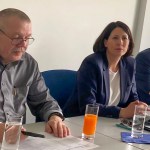 Links: Dr. Joe Weingarten (Leiter der Abteilung Außenwirtschaft im Ministerium), Mitte: Daniela Schmitt (Wirtschaftsministerin), Rechts: Prof. Dr. Frank Rövekamp (Institutsleitung)